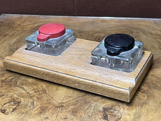 Edwardian Oak Desk Ink And Pen Stand