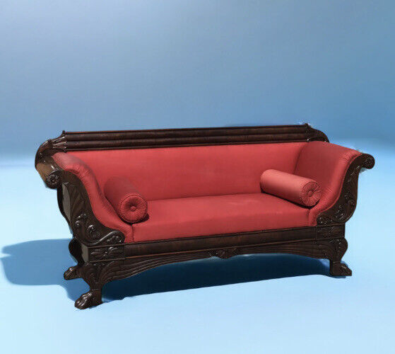 Victorian Mahogany Sofa With Curved Ends And Lions Paw Feet. Stunning!!