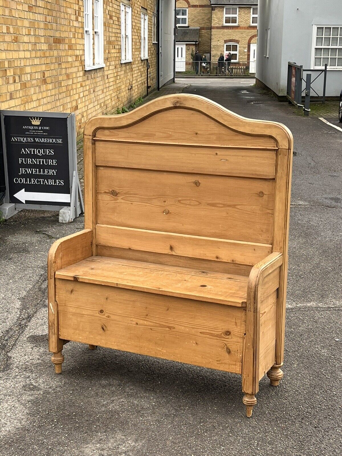 Victorian Pine Hall Bench With Shoe Cupboard.