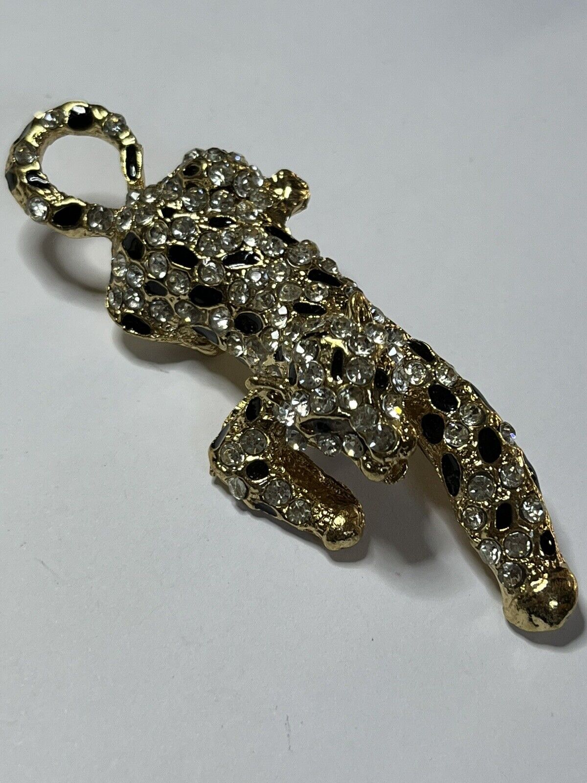 Vintage Gold Tone Diamanté Leopard Statement Brooch