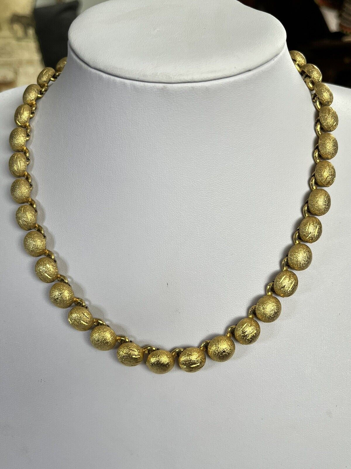 Vintage Etched Gold Plated Link Necklace