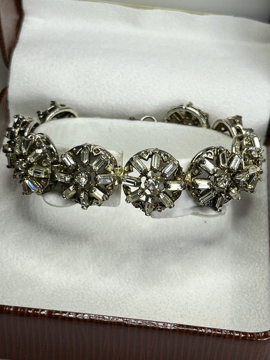 Vintage Baguette Diamanté Flower Link Bracelet