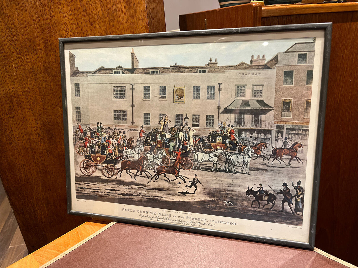 North Country Mails At The Peacock, Islington, Framed Old Print.