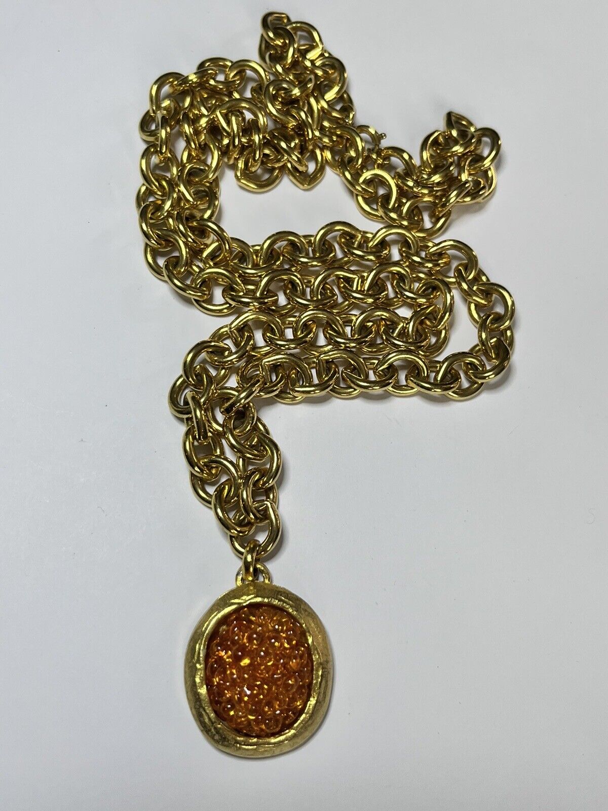 Vintage French Designer Remi Dis Paris Orange Gold Tone Statement Necklace