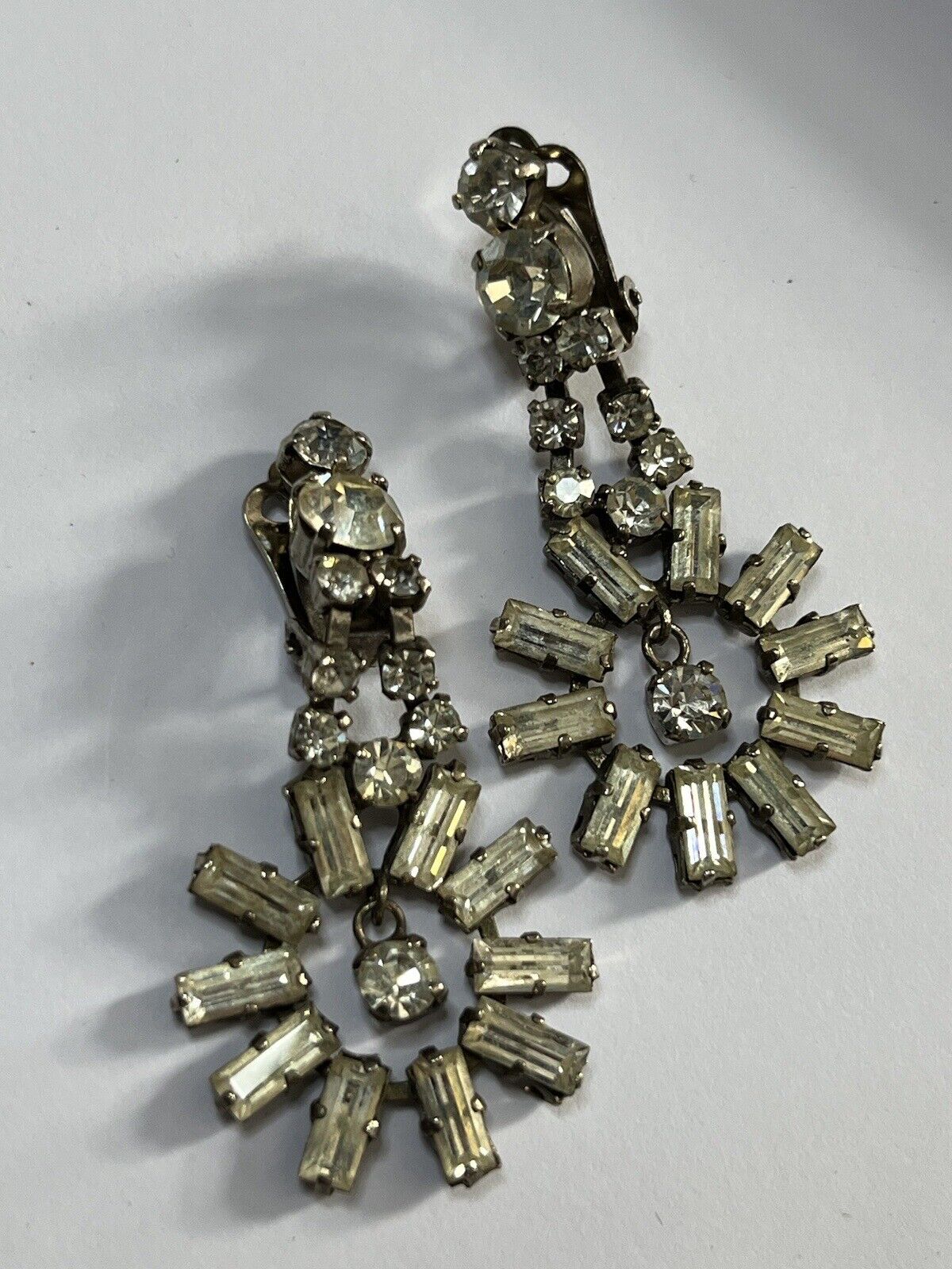 Vintage Silver Tone Paste Starburst Drop Earrings