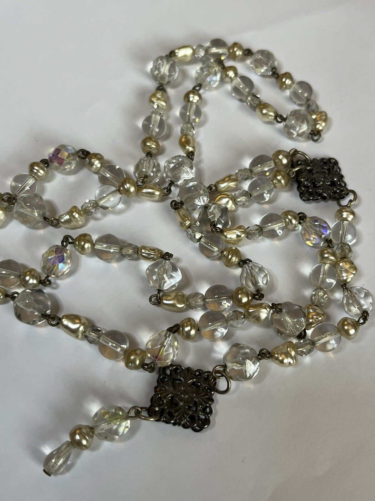 Vintage Silver Tone Faux Pearl Beaded Necklace