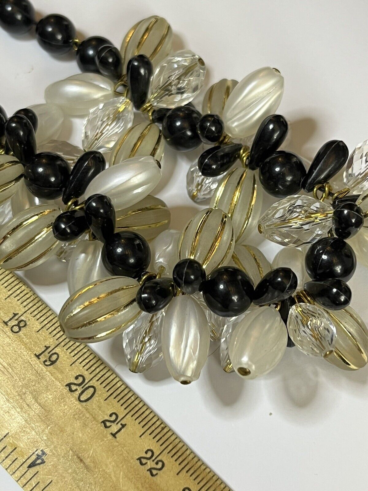 Vintage 1980s Clear Black Gold Beaded Necklace