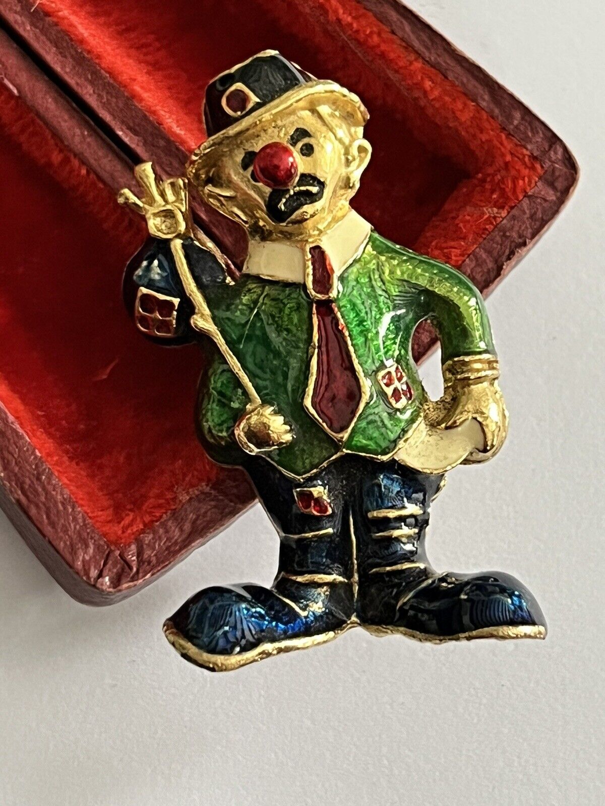 Vintage Gold Tone Enamel Clown Brooch