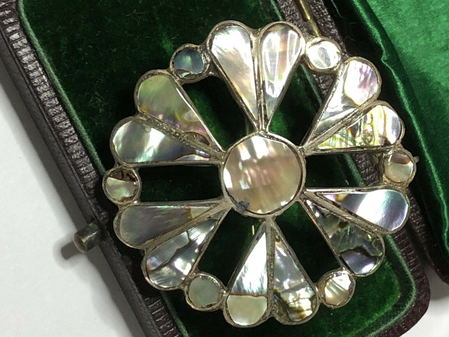 Vintage Taxco Sterling Silver Paua Shell Flower Brooch