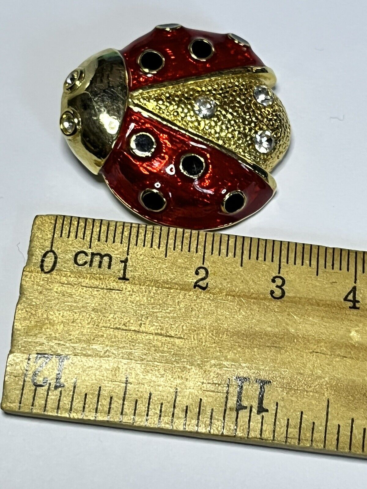 Vintage Signed Gold Tone Red Enamel Diamanté  Ladybird Lady Bug Brooch