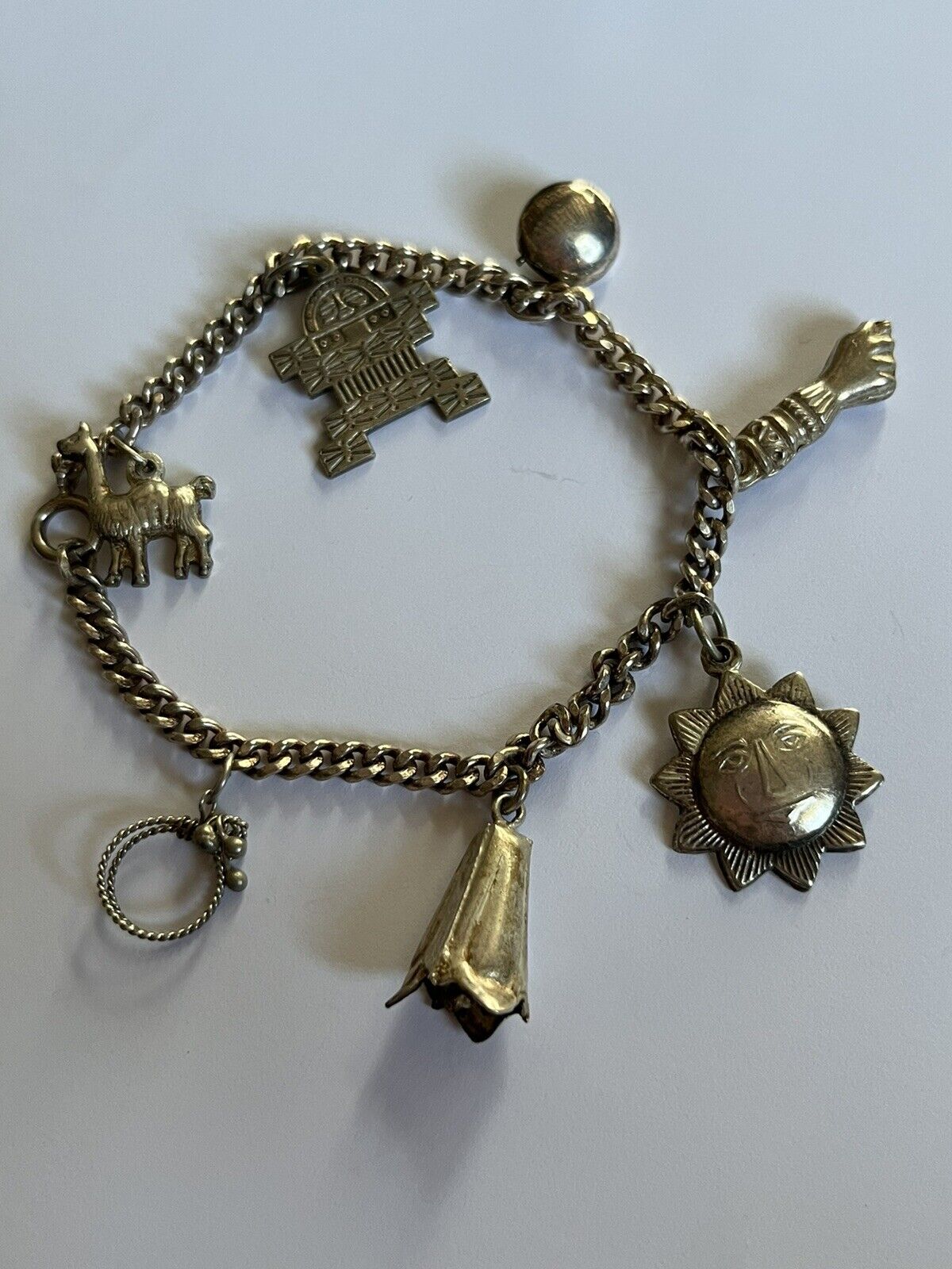 Vintage Silver Tone Charm Bracelet Sunshine