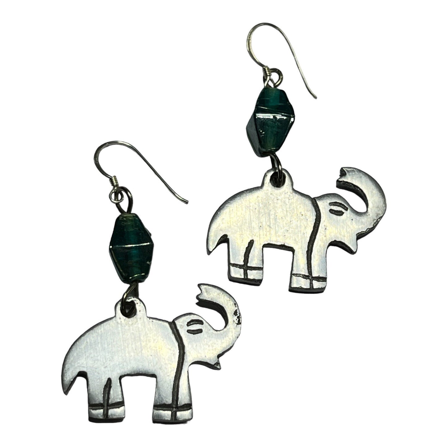 Vintage Silver Tone Elephant Drop Earrings