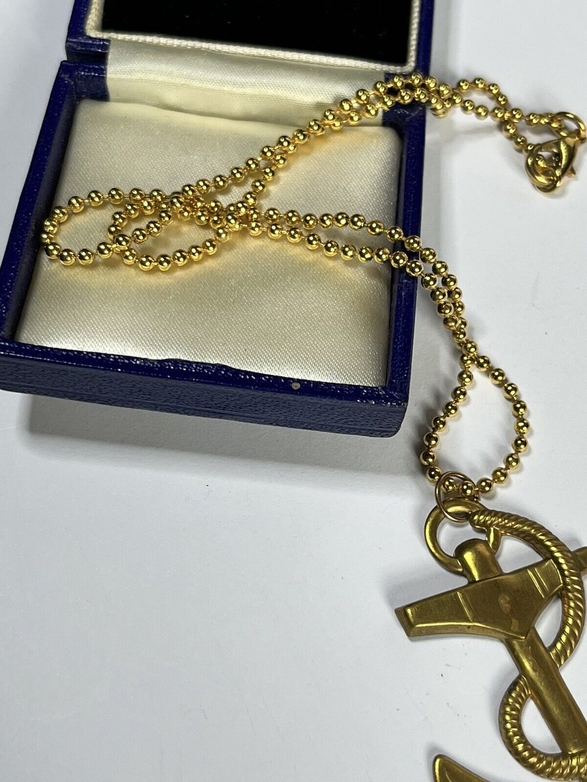 Vintage Gold Tone Statement Anchor Pendant Necklace