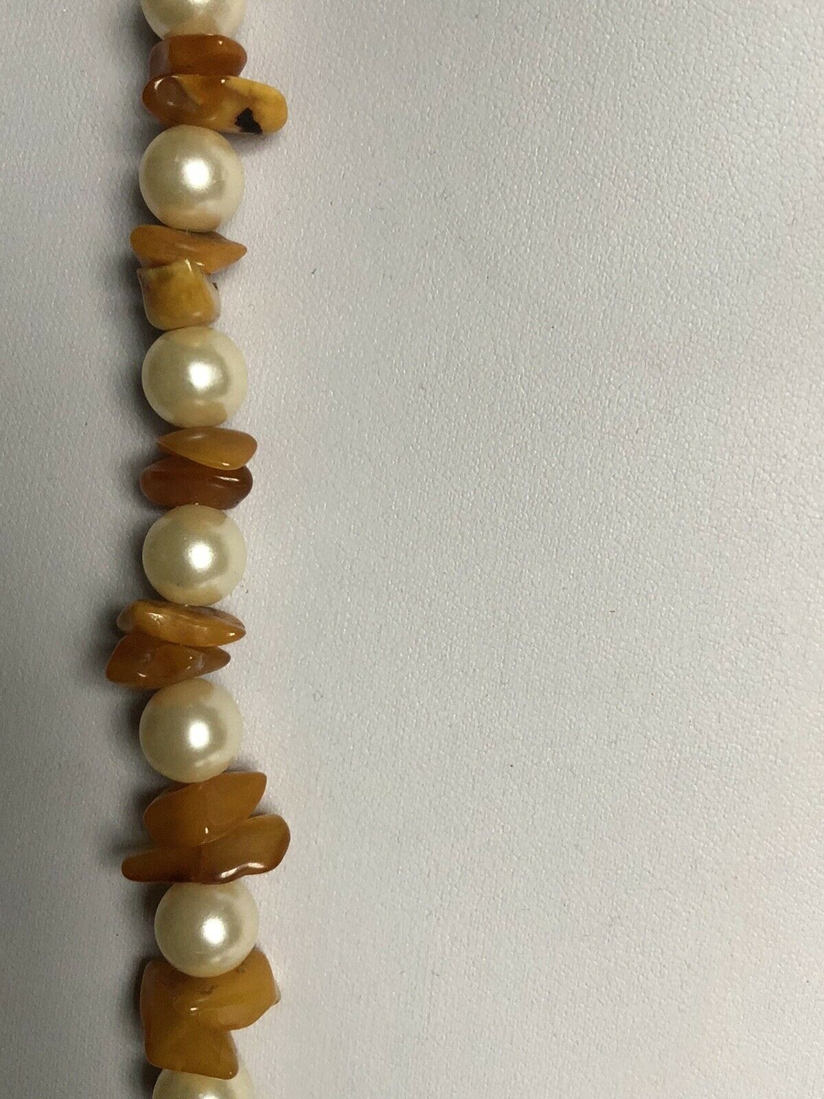 Vintage Faux Pearl Butterscotch Amber Long Length Necklace