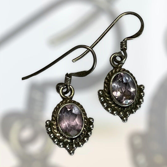 Vintage Silver 925 Amethyst Drop Earrings