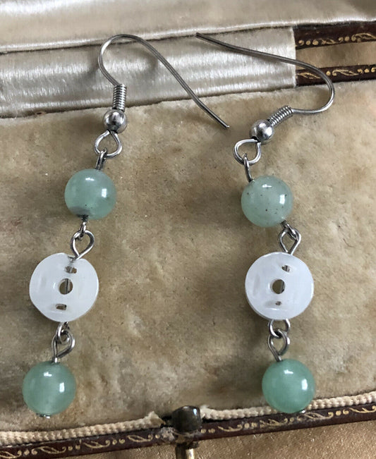 Vintage Silver 925 Jade Drop Earrings